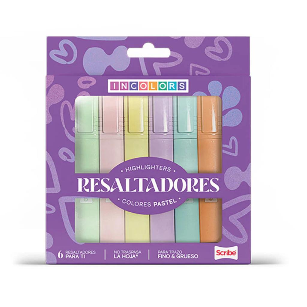 RESALTADOR PASTEL X6 INCOLORS SCRIBE  _1